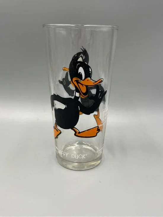Pepsi Daffy Duck Clear Glass Tumbler with Black and Orange Artwork