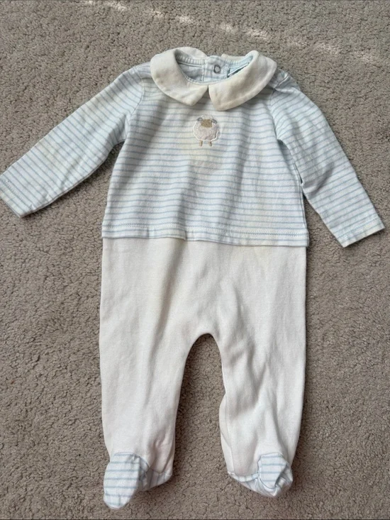 Edgehill Collection Light Blue and White Striped Footed One-Piece