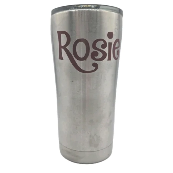 Rosie 20oz Vacuum-Insulated Stainless Steel Tumbler NEW Silver Red Travel Work