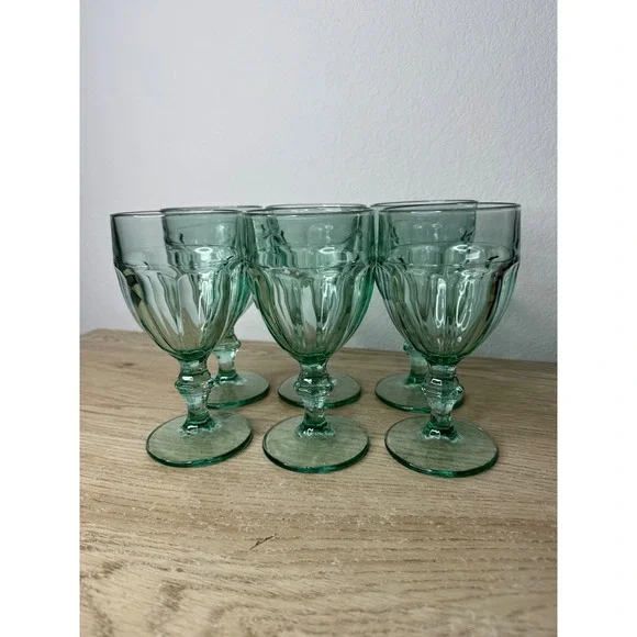 Libbey‎ Duratuff Gibraltar Green Glass Wine Goblets Set of 6 Sage Seafoam 6.75in