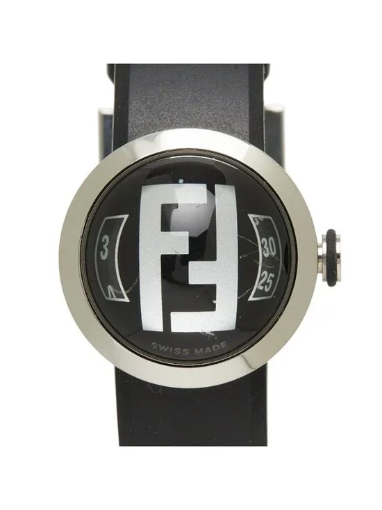 Fendi Bousla Watch Silver Black Stainless Steel Rubber