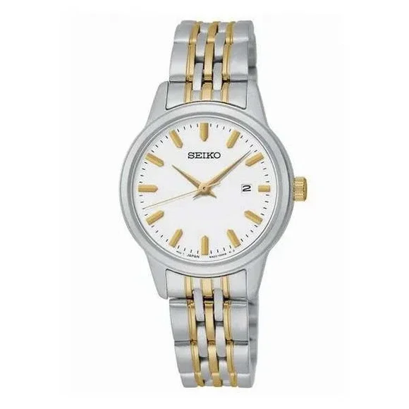 Seiko Essentials SUR834 Womens Two Tone Stainless Steel Quartz Watch White Dial