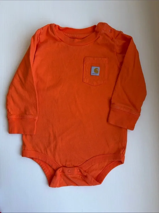 Carhartt Bright Orange Long-Sleeve Infant Bodysuit with Pocket