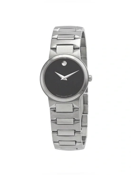 New Movado Women's Temo Black Dial 26 mm Stainless Steel Bracelet Watch 0607295