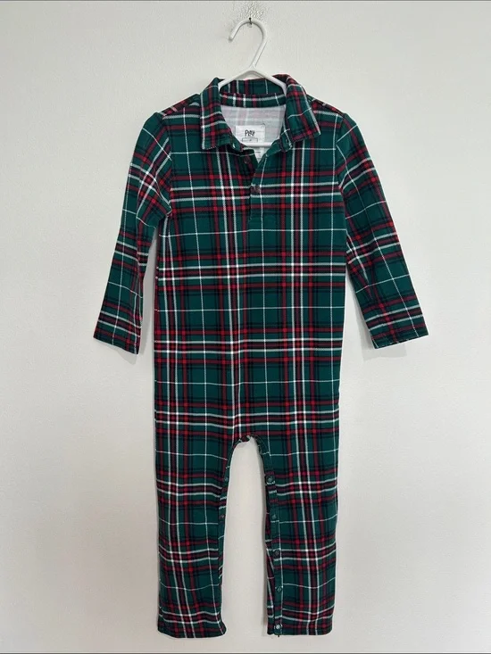 Little Sleepies Green Plaid Polo Romper Size 2T