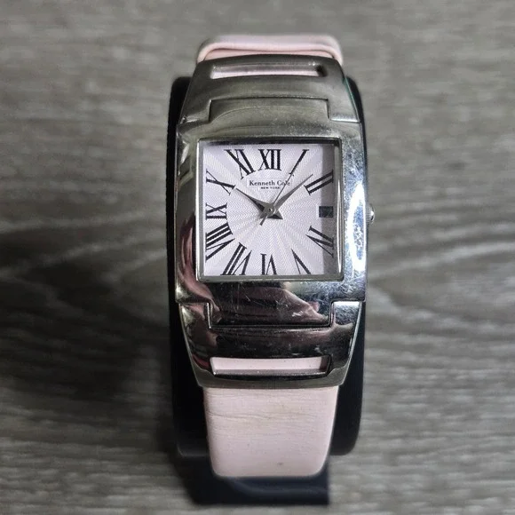 Kenneth Cole New York KC2200 Women's Tank Watch Pink Sunray Dial Leather Strap