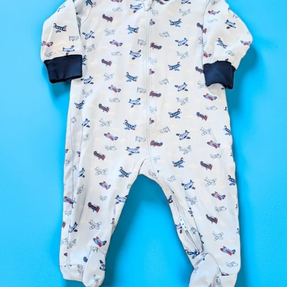 Kissy Kissy Cream and Navy Airplane Print Footie