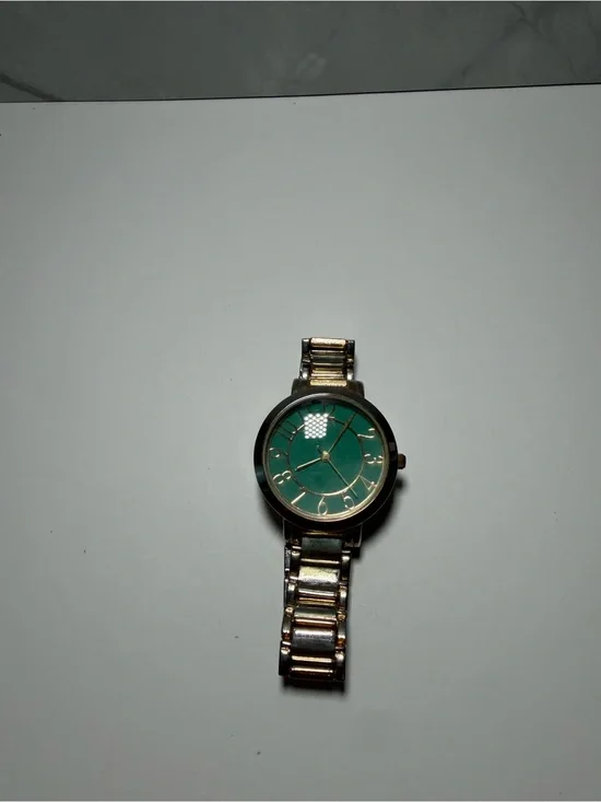 Francescas womens wristwatch green round dial metallic link bracelet watch