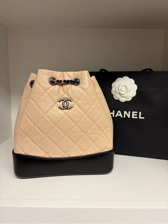 CHANEL Gabrielle Beige and Black Quilted Backpack