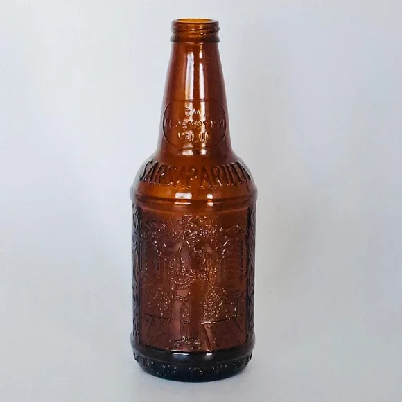 Vintage Sioux City Sarsaparilla Amber Glass Embossed Bottle Threaded Top 12 Oz