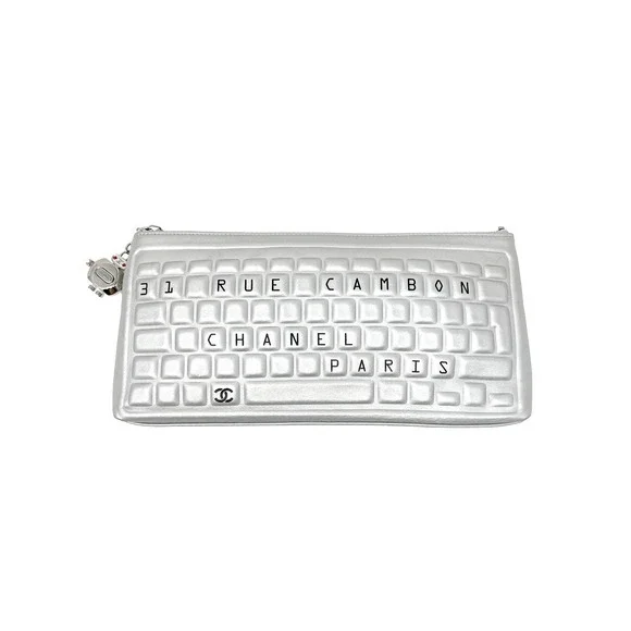 Chanel Silver Lambskin Clutch Keyboard Robot‎ Charm Karl Lagerfeld 2017 Bag