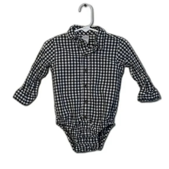 Carter's Gingham Button Up Bodysuit Black White Check 18M