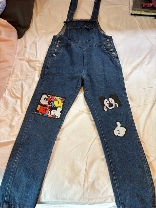 Kids Dark Blue Denim Mickey Patch Overalls