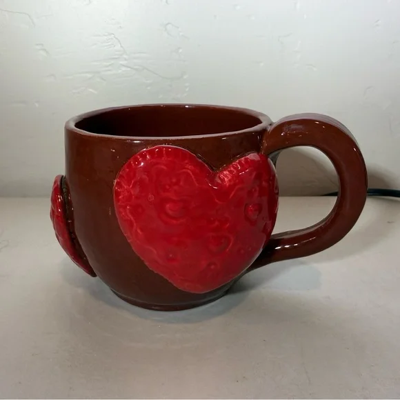 Heart mug Handmade ceramic mug‎ Red hearts mug 3-D Artisan