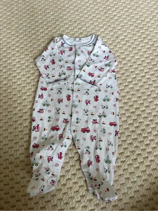Kissy Kissy White Footed One-Piece with Red and Green Vehicle Print