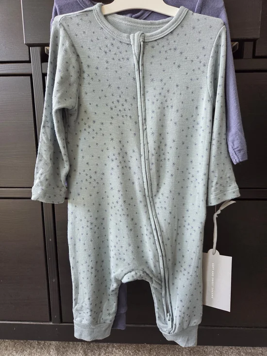 Cloud Island Sage Green Star And Blue  Double Zip Footless Set 3-6M NWT