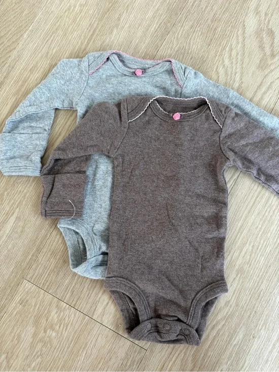 Carter's NB Girls 2-Pack Solid Knit Pointelle Pink Rosette Bodysuits Gray/Brown