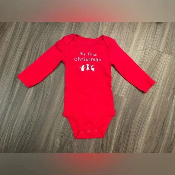 Just one you by Carters baby red long sleeve snap my first Christmas onesie 9M