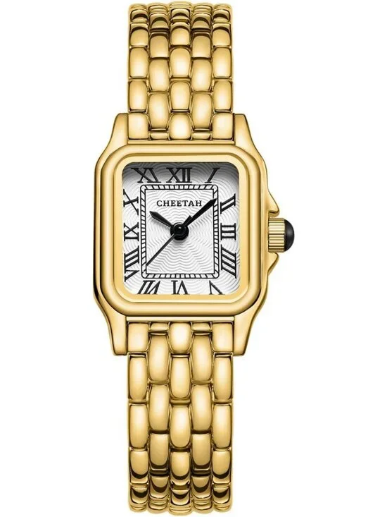 Chic Cheetah Print Gold Watch for Women, Vintage Bracelet, Rectangular Roman