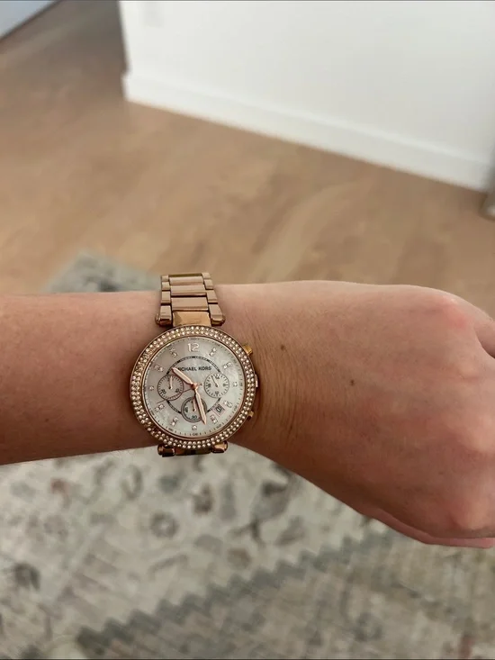 Michael Kors Rose Gold Tone Crystal Bezel Watch
