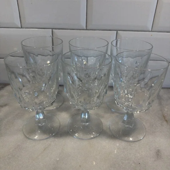 Set of 6 Vintage Arcoroc France Stemmed Crystal Wine Glasses