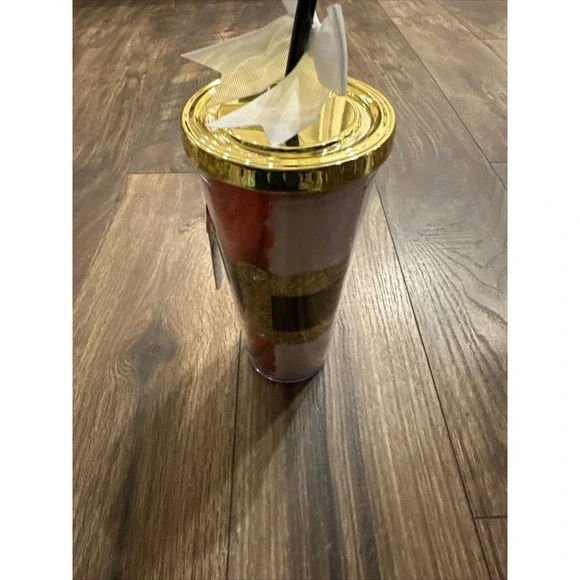 Walmart Santa Icon Tumbler 25oz Red Gold Glitter Belt Christmas‎ Cold Cup New