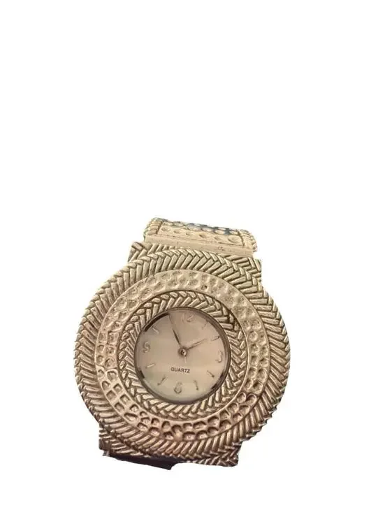 Vintage Silver Tone Hammered Cuff Watch – Textured Bangle Bracelet – Japan Movt