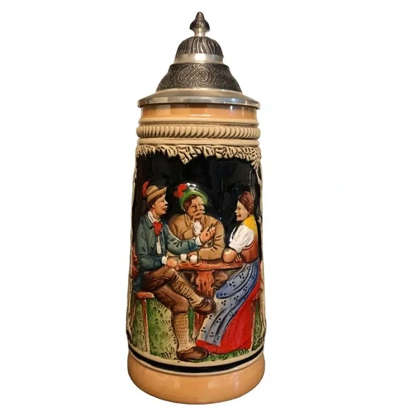 Vintage German‎ Tall Beer Stein - Lidded