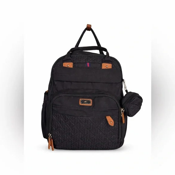Leleblum Black Quilted Diaper Bag Backpack Travel Laptop Bag Pacifier Pouch‎