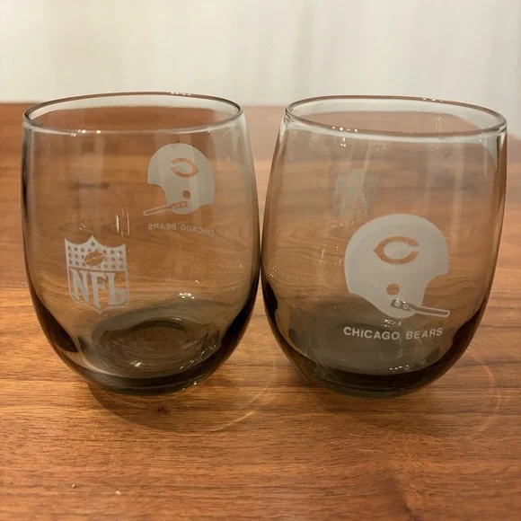 NFL Football Chicago BEARS Cocktail Whiskey Smoke Gray Glasses 12 oz Set Of 2