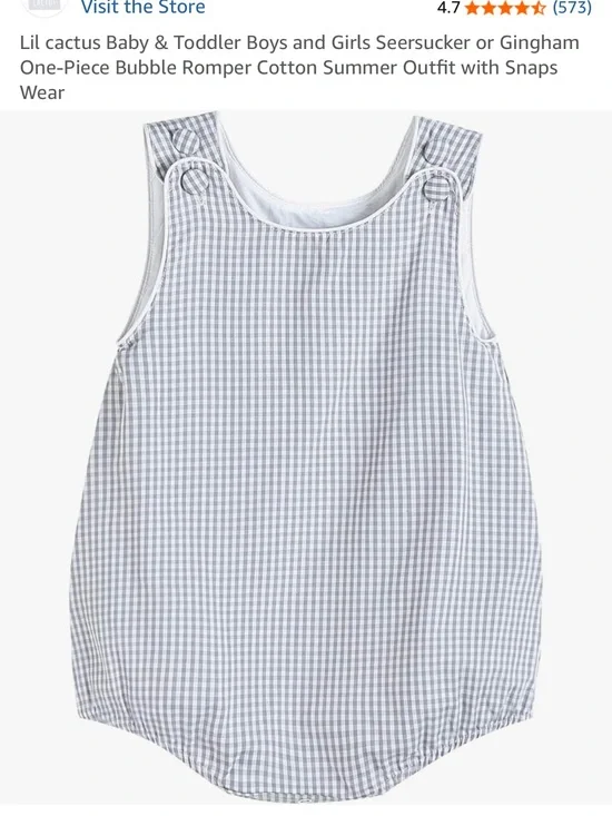 Lil Cactus Baby Gingham One-Piece Romper in Light Gray