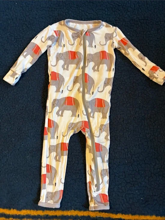 Kickee pants White Elephant Print One-Piece Romper with Zipper