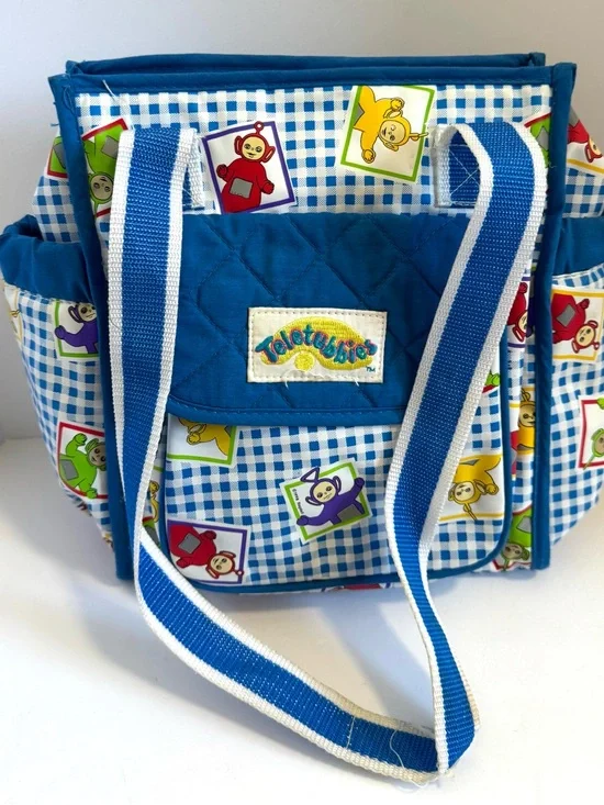 vintage 1990s Ragdoll Teletubbies blue and white gingham diaper bag
