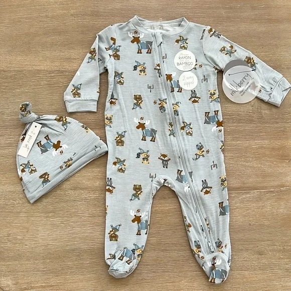 Milkberry Baby Bamboo Footie Sleeper with Hat 3-6 6-9 months Football Fall