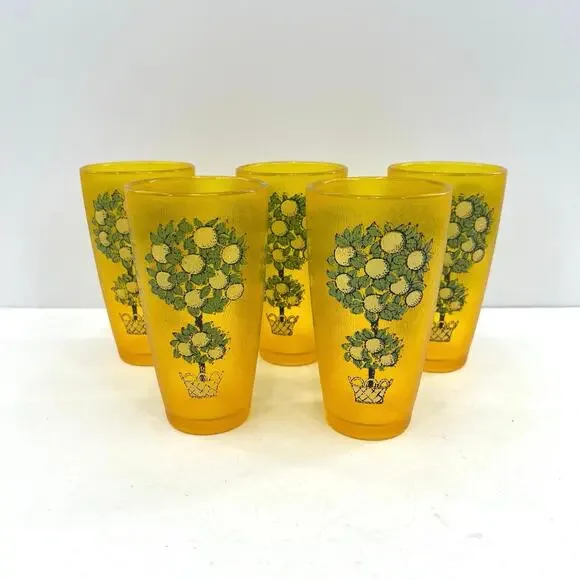MCM vintage HJ Stotter acrylic drinking glasses lemon tree. Set of 5
