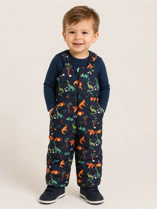 The Children’s Place Dinosaur Snow Bib Overalls 2T Fleece Lined