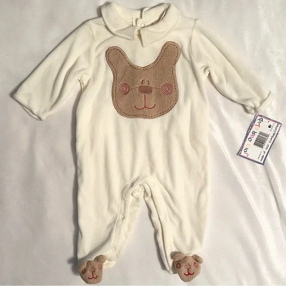 Franco Cotton Club Baby Sleeper 6M Dog Bear Animal Footie Pajama NWT Ivory