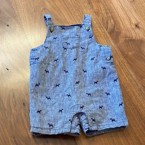 Janie and Jack Jack Baby linen dog overall  Size 6-12 months
