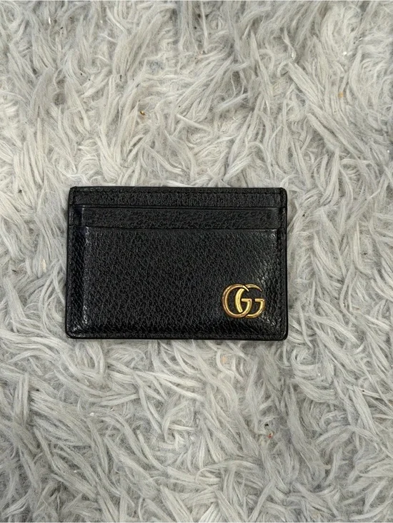 Gucci Black Leather GG Marmont Card Case with money clip