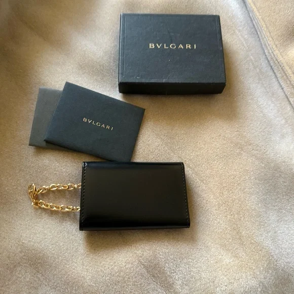 Bvlgari Black Leather Key/Card Holder NIB/Certificate Card Stored Since 2003