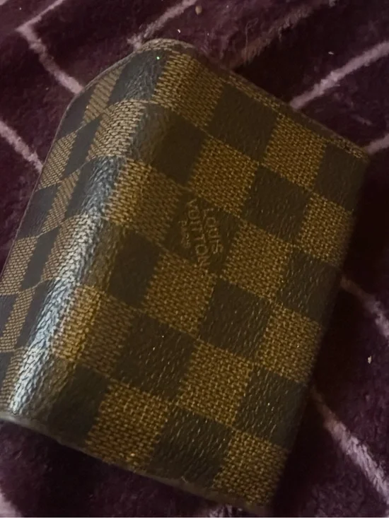 Men's Checkered Brown Card & Key Holder Wallet