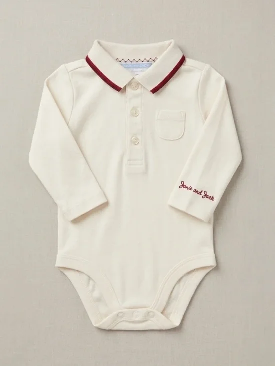 Janie and Jack Layette Polo Bodysuit Cream Long Sleeve Preppy 0 to 3M