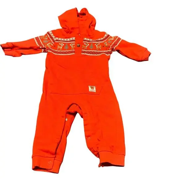 Rudolph Red Hooded Christmas Romper Baby 12M Reindeer Antlers Holiday Outfit