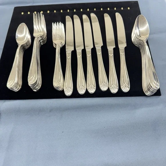 The Main Course Flatware Japan Geometric Art Deco Acclaim Stainless  35 Pieces