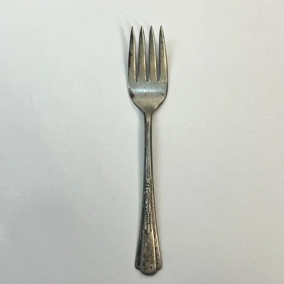 Vintage Baroness Silver Plate Salad Fork‎ Art Deco Ornate Floral Handle 6 Inch