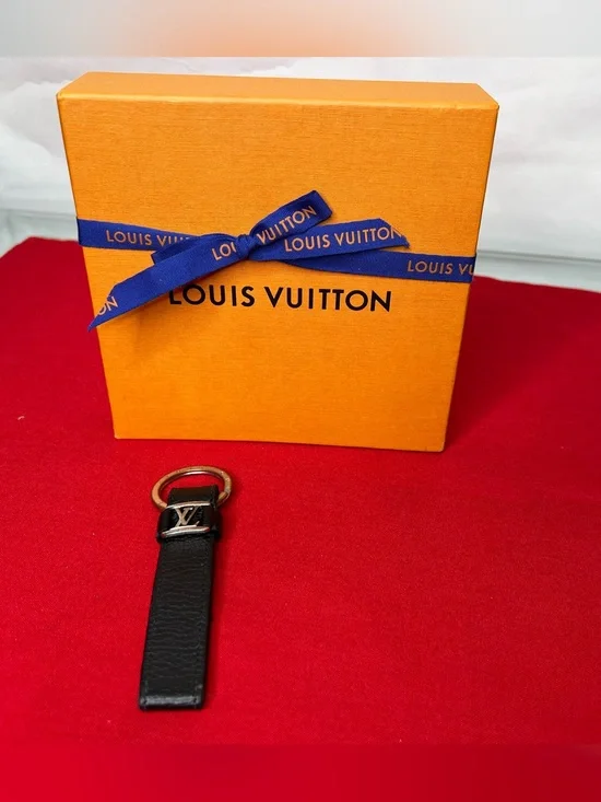 Louis Vuitton Keychain Black Leather Keyring with Hardware