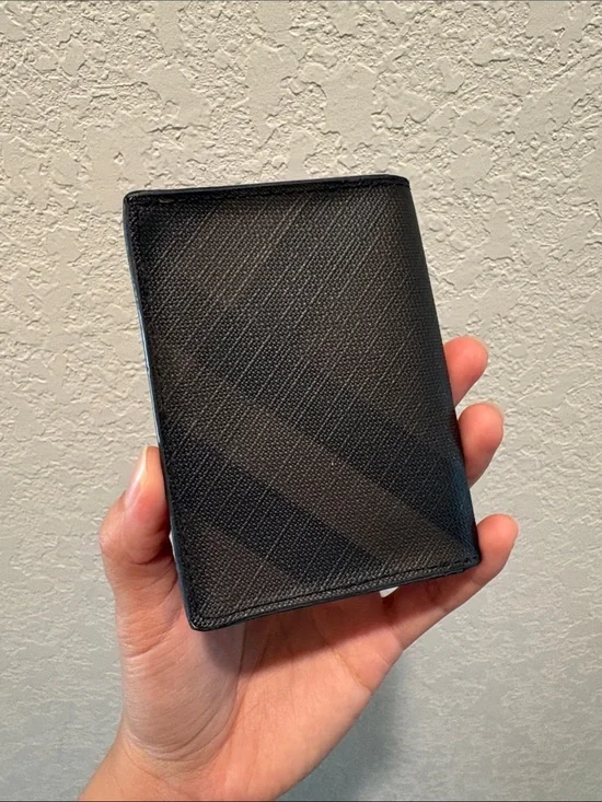 Burberry Card Holder Black Brown Textured Leather Bifold Wallet
