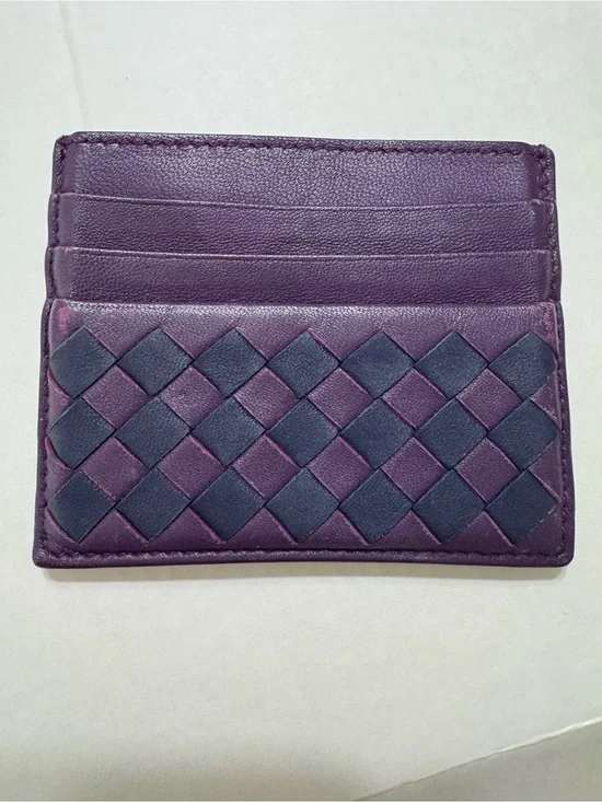 Bottega Veneta Leather Card Holder in Deep Purple with Woven Detail