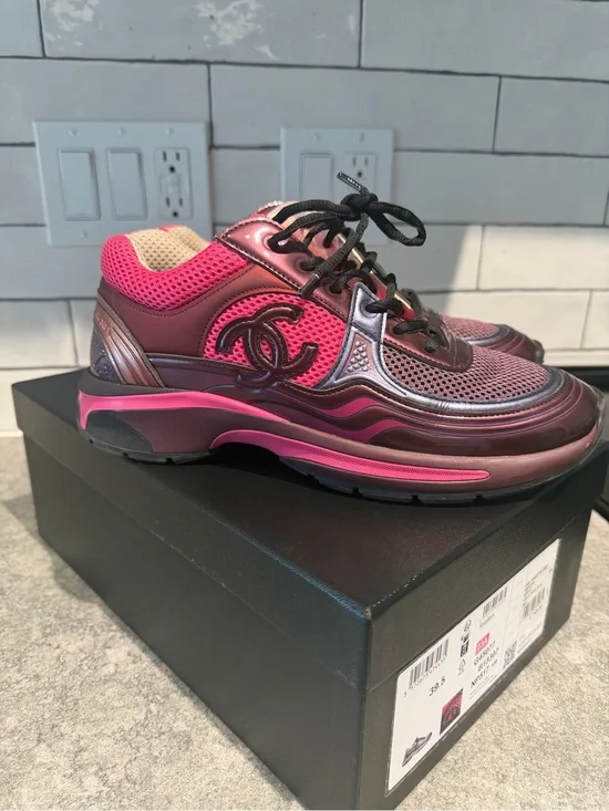Chanel Runners Pink and Burgundy CC Logo Women's Runner Sneakers