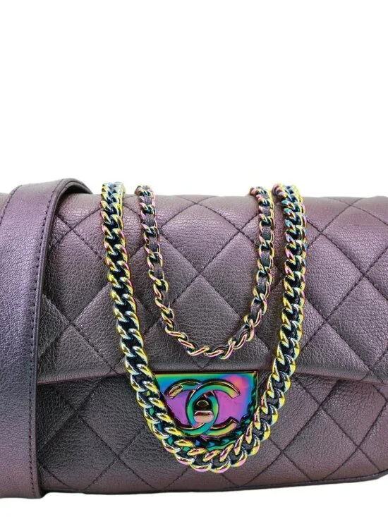 Chanel Double Carry Waist Flap Small Iridescent Quilted Goatskin Chain Shoulder